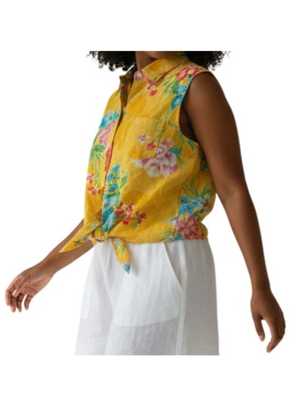 Lauren Ralph Lauren Linen Tropical Tie Front Top Coastal Grandma XL